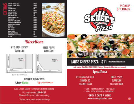 Select Pizza - Pickup Menu 2023